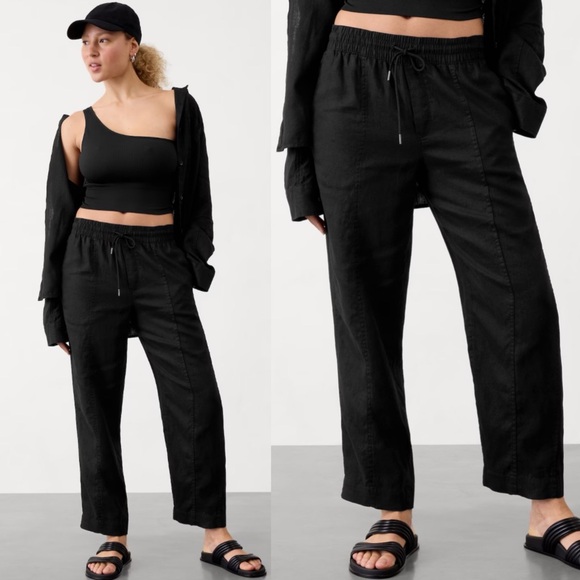 NWT Athleta Retreat Linen Long Sleeve Top Ankle Pants Two Piece Set Black - Picture 10 of 10